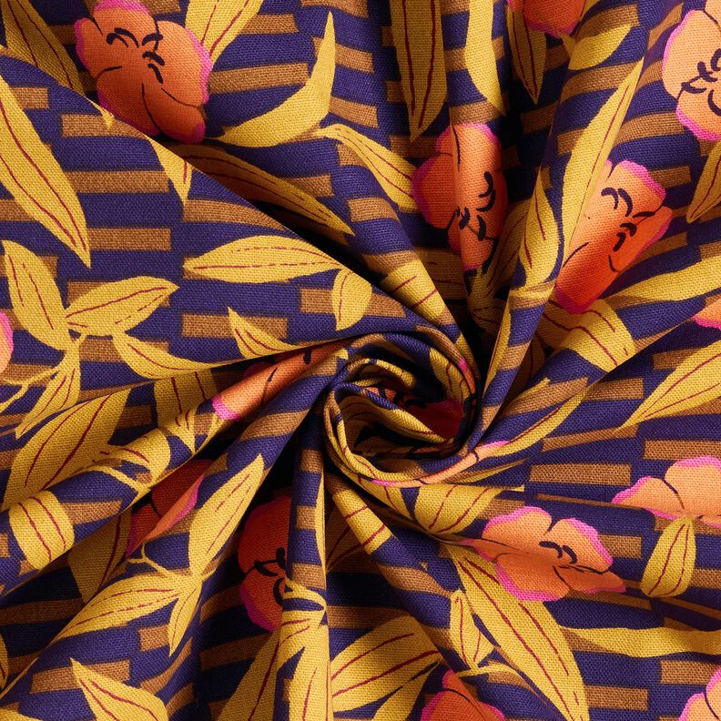 Decor Fabric Half Panama colourful flowers – aubergine/light orange, image number 3