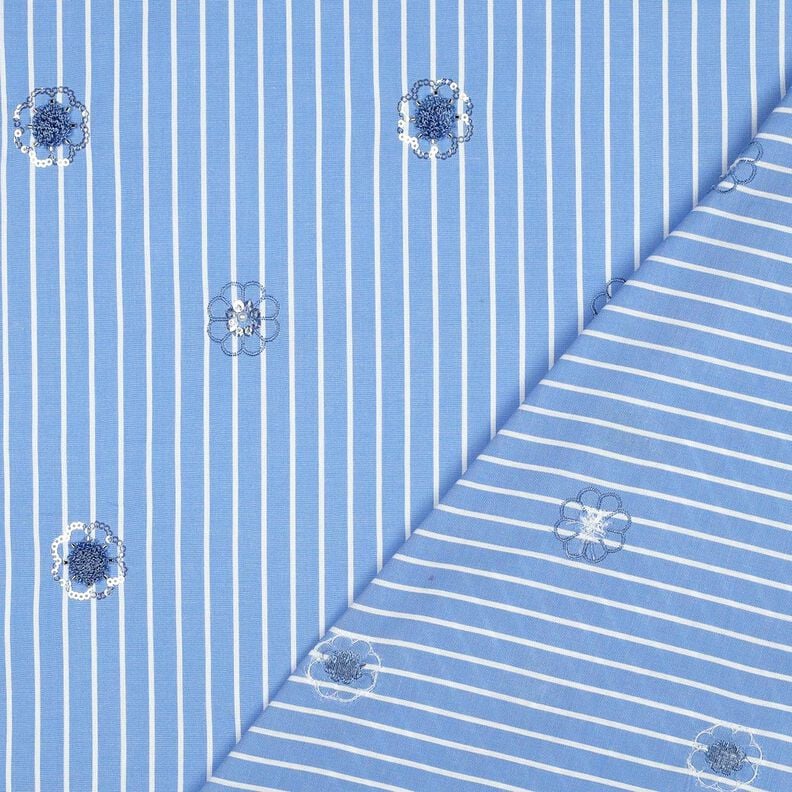 Cotton Blend Sequin embroidery on stripes | Poppy Fabrics – light blue/white,  image number 4