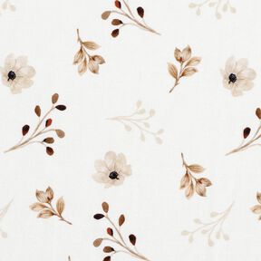 GOTS Cotton Jersey Watercolour flowers & branches digital print – white/light brown, 