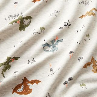 Cotton Jersey fire-breathing dragons Mottled – offwhite/neon orange, 