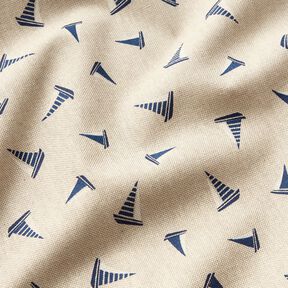 Decor Fabric Half Panama small sailboats – natural/navy blue, 