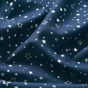 Cotton Poplin Foil Print Christmas Stars – midnight blue/metallic silver, 