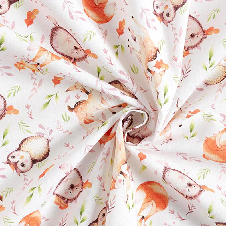 Cotton fabric Percale Woodland animals – white/light brown,  image number 3