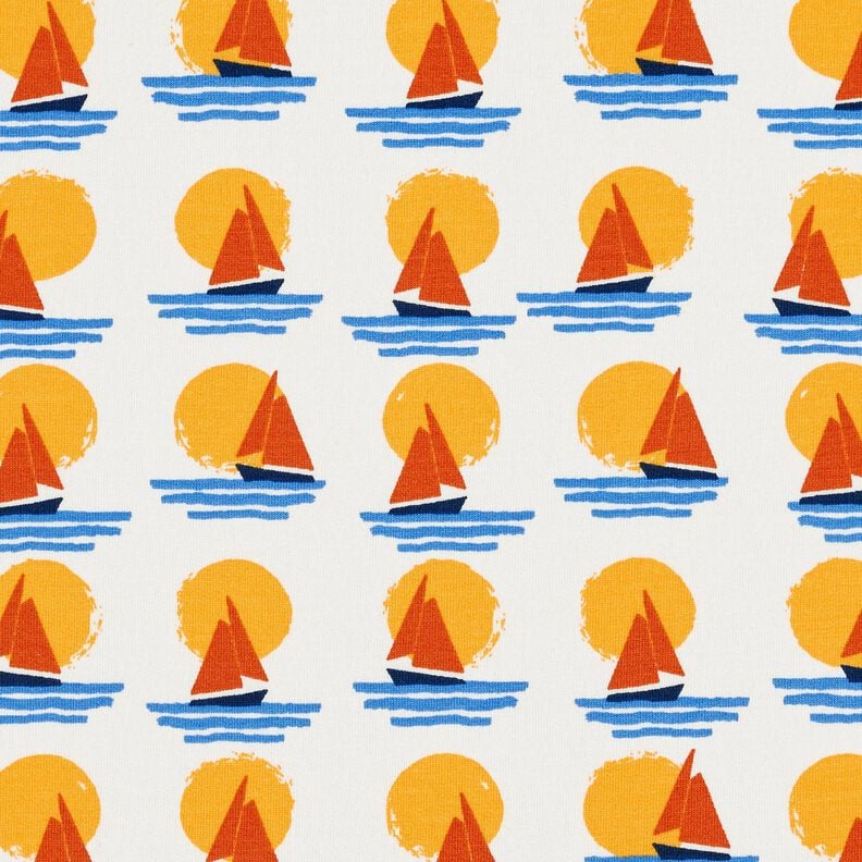 Brushed Sweatshirt Fabric Sailing boats at sunset – white/blue, image number 1