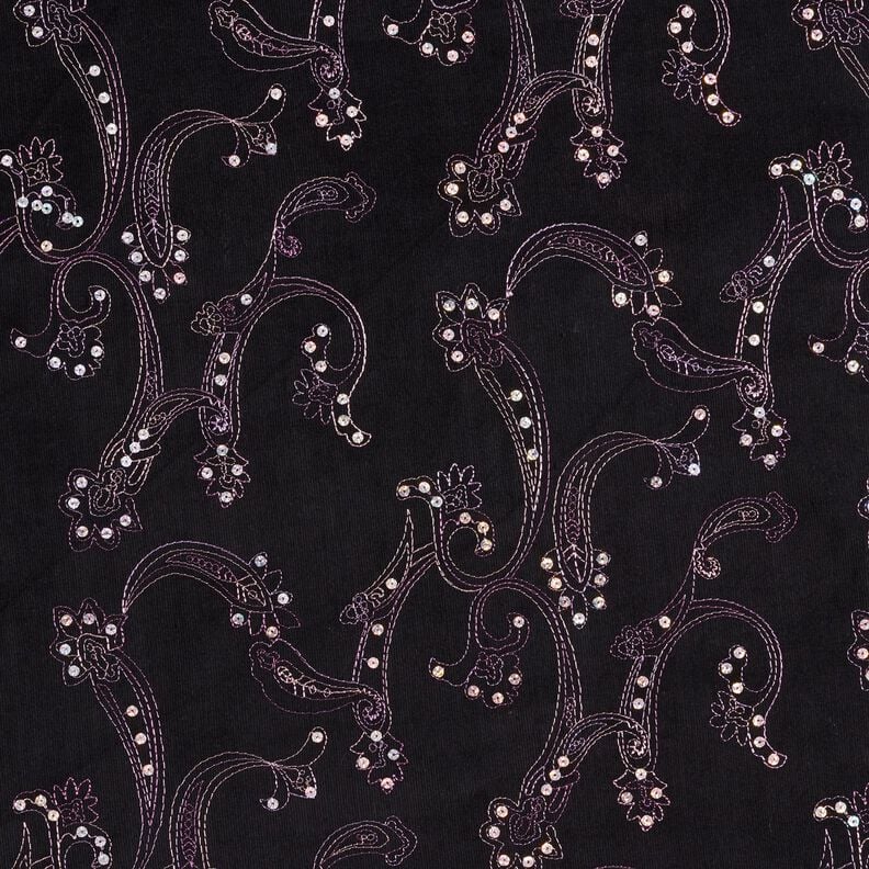 Fine cord embroidery and sequin flowers – black,  image number 1
