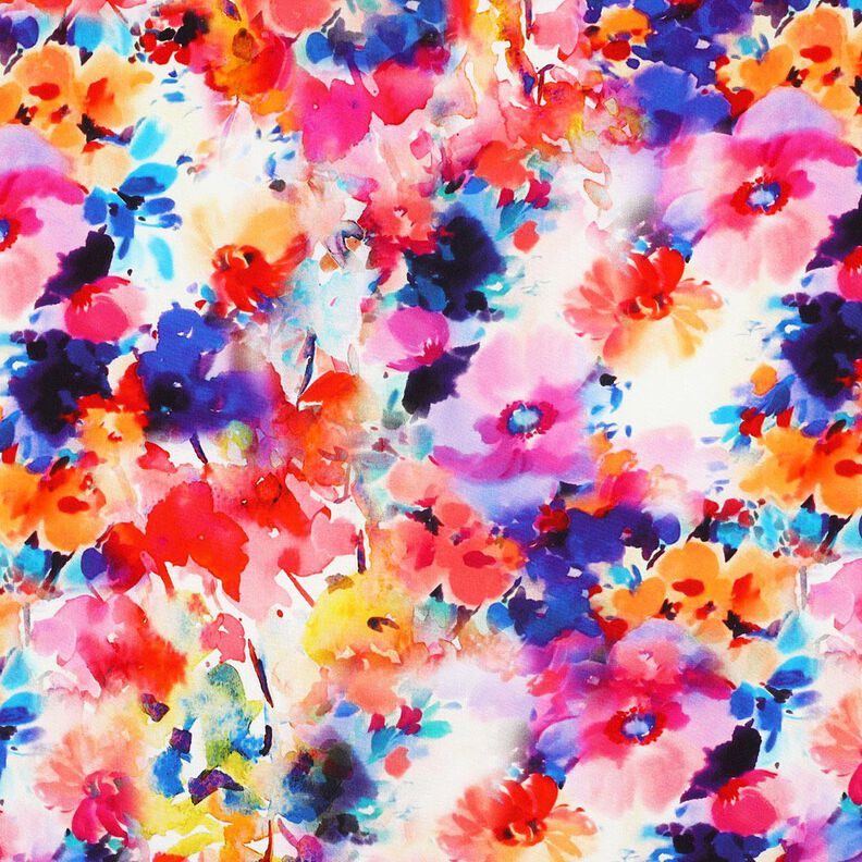 viscose fabric colourful watercolor flowers digital print – intense pink/blue lilac,  image number 1