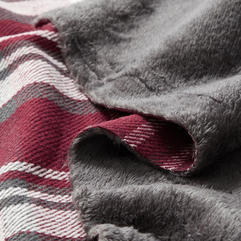 Coat fabric with checked fur backing – burgundy/slate grey, image number 5