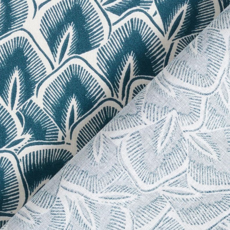 Cotton Cretonne Abstract leaves – ocean blue/ivory,  image number 4