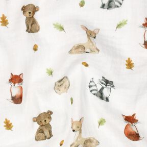 Double Gauze/Muslin woodland animals Digital Print | Poppy Fabrics – white/terracotta, 