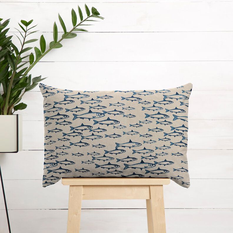 Decor Fabric Half Panama school of fish – natural/navy blue,  image number 6