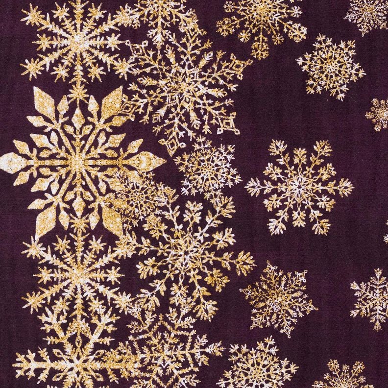 French Terry Ice Flowers Border Fabric | Glitzerpüppi – aubergine/antique gold, image number 5