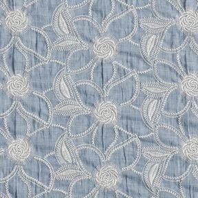 <h2>Cotton Fabric Floral Embroidery &ndash; Light Denim Blue Batiste with Off-White Stitching</h2>, 