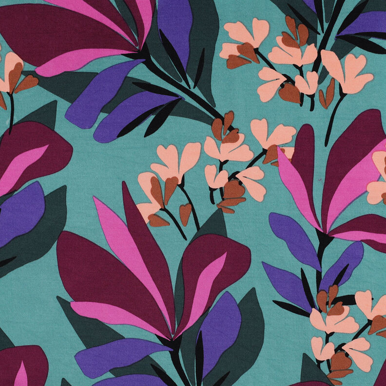 viscose fabric stretch Spring Garden | Nerida Hansen – aqua blue/burgundy,  image number 1