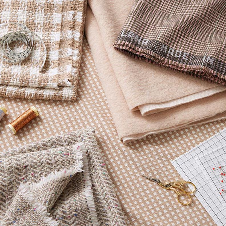 Glen Plaid Wool Fabric – pink/khaki,  image number 7
