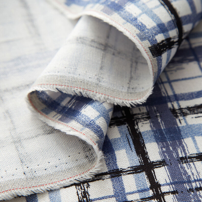 Abstract check linen viscose blend – white/steel blue,  image number 3