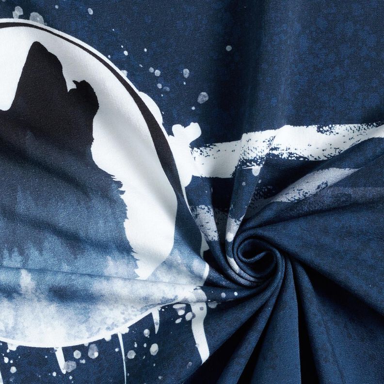 French terry Panel mystical wolf | Glitzerpüppi – navy blue/white, image number 3