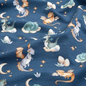 French Terry cute dragons Digital Print – blue grey, 
