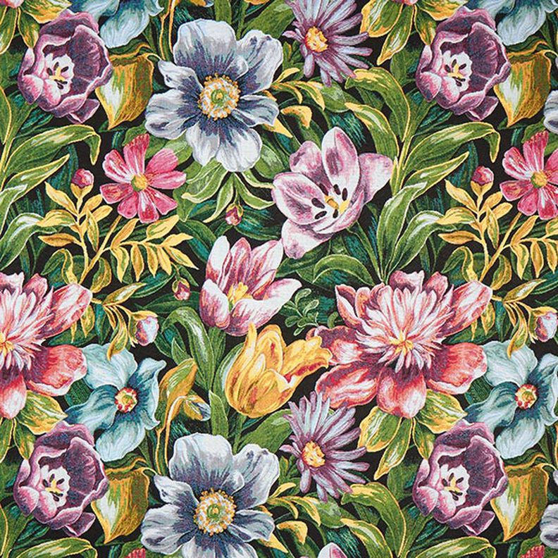 Decor Fabric Tapestry Fabric Blossoms – black/green,  image number 1