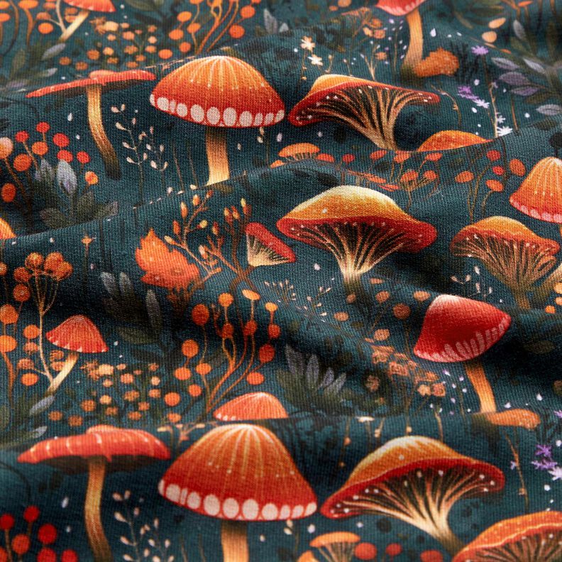French Terry magical mushroom forest Digital Print – dark green,  image number 2