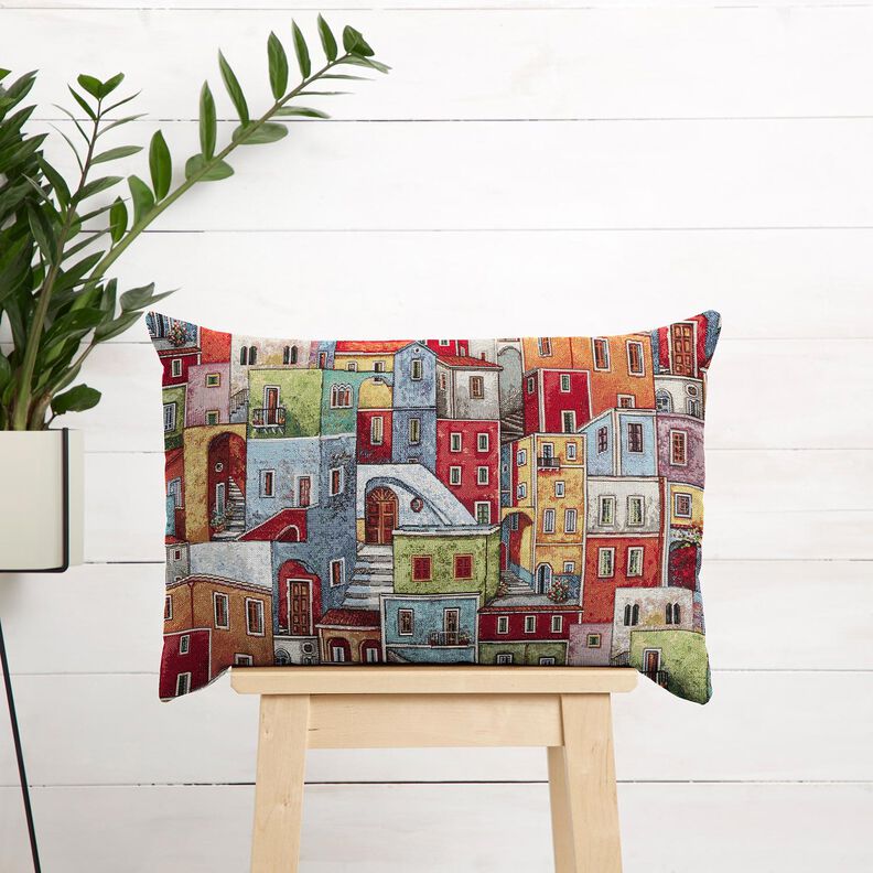 Decor Fabric Tapestry Fabric colourful small town – carmine/blue,  image number 5