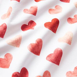 Brushed Sweatshirt Fabric watercolour hearts Digital Print | by Poppy – white/cherry red, 