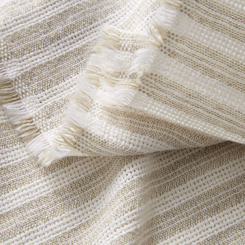 Grid structure horizontal stripes cotton fabric – beige/white, image number 3