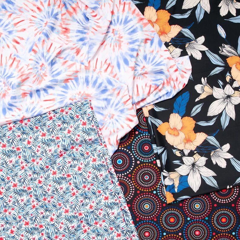 Swimsuit Fabric Mandala – blue-black/fire red,  image number 5