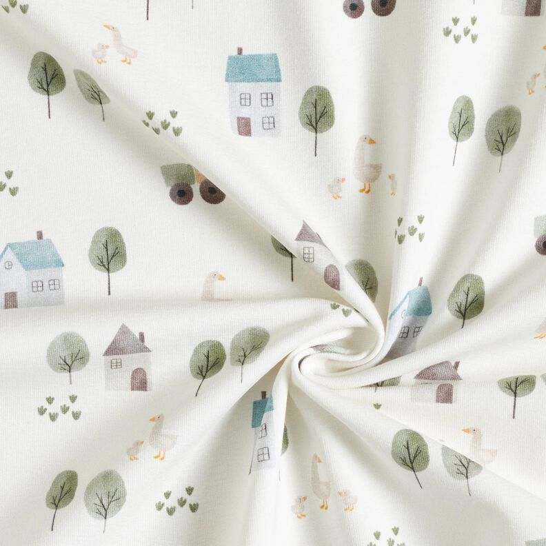 GOTS French Terry Geese in the village Digital Print – ivory,  image number 3