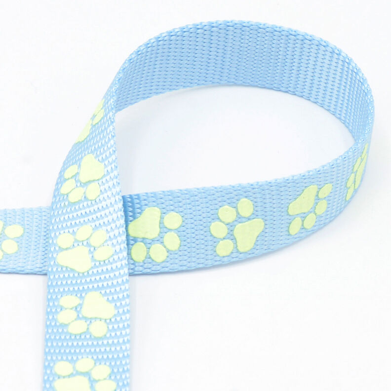 Reflective woven tape Dog leash Paws [20 mm] – light blue,  image number 1