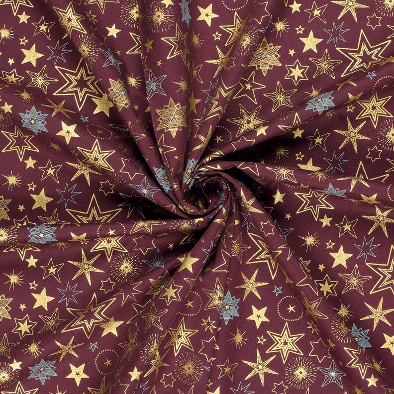 Cotton Poplin Large Stars – merlot/gold, image number 3