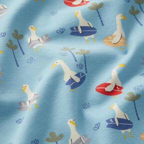 Cotton Jersey geese go surfing Digital Print – light blue, 