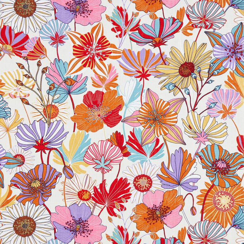 Decor Fabric Panama colourful flowers – cream/lavender,  image number 1