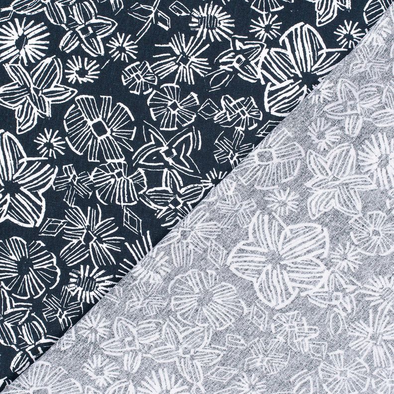 Viscose Linen Blend sketched flowers – midnight blue/white,  image number 4