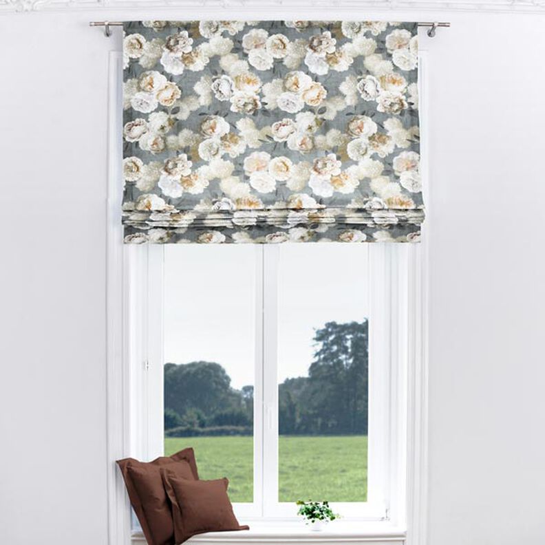 Half Panama Decor Fabric Dahlias – grey/cream, image number 8
