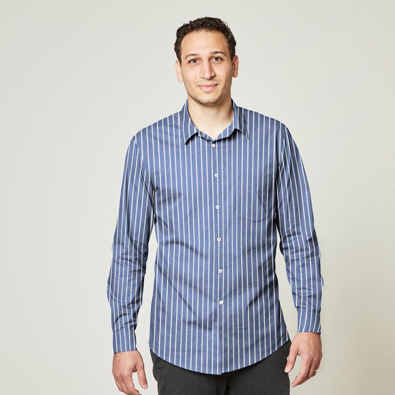 Striped cotton fabric – denim blue/white,  image number 5