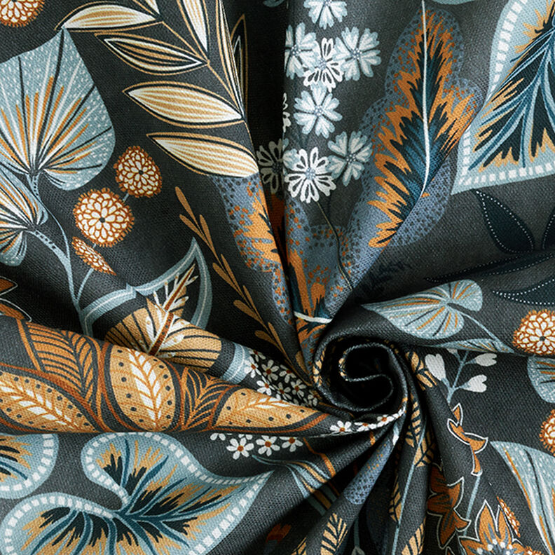 Decor Fabric Half Panama Paisley Leaves – blue grey,  image number 3