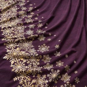 French Terry Ice Flowers Border Fabric | Glitzerpüppi – aubergine/antique gold, 