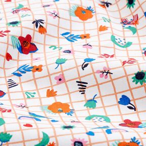 Cotton Cretonne Check with flowers – white/peppermint, 