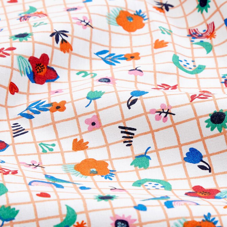 Cotton Cretonne Check with flowers – white/peppermint,  image number 2