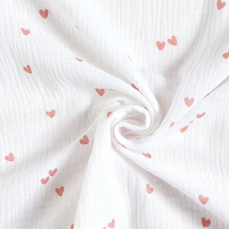 Double Gauze/Muslin Scattered hearts – white/rose gold,  image number 3