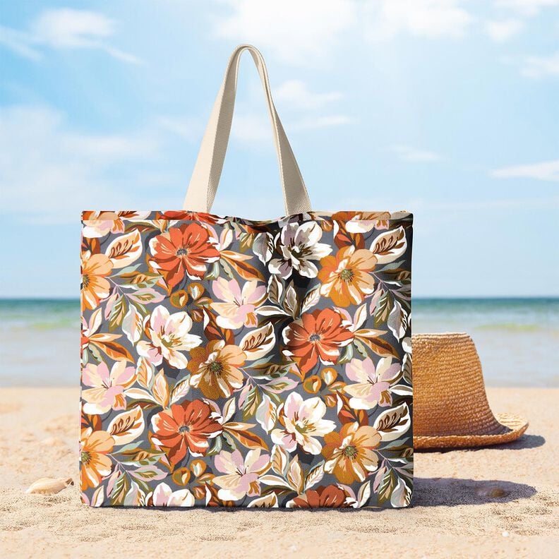 Coated Cotton stylish flowers &ndash; slate grey/ros&eacute;,  image number 5