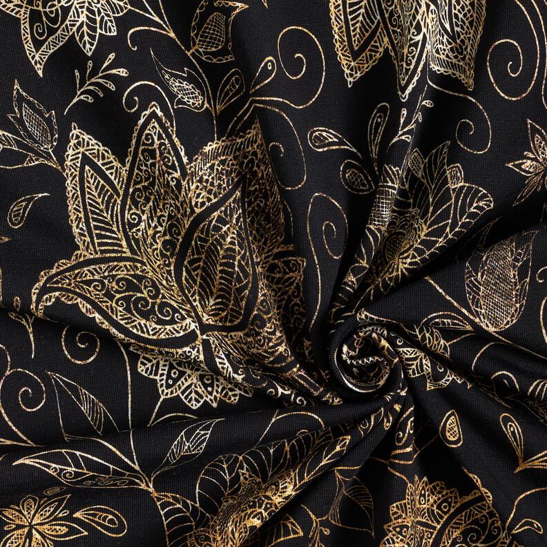 Cotton Jersey golden mandala flowers | Glitzerpüppi – black/gold, image number 3