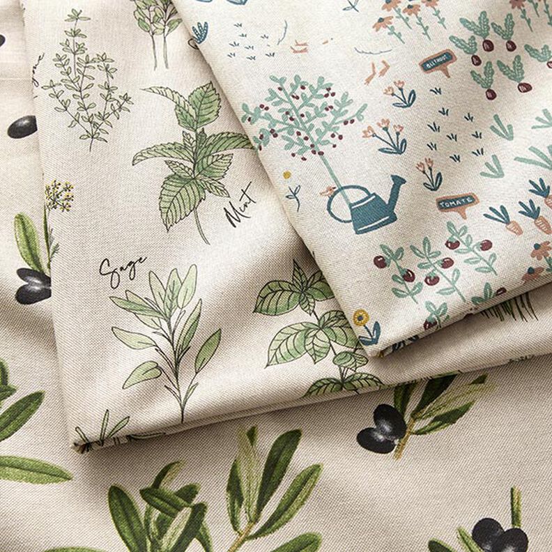 Decor Fabric Half Panama kitchen herbs – natural/green,  image number 5