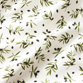 Decor Fabric Half Panama mini olives – ivory/pine, 