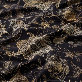 Cotton Jersey golden mandala flowers | Glitzerpüppi – black/gold, 