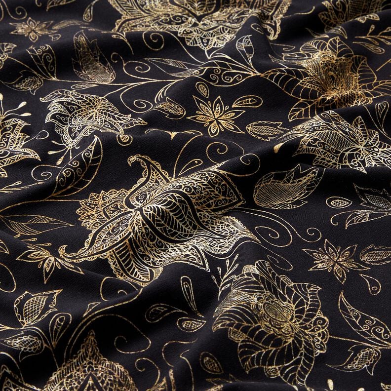 Cotton Jersey golden mandala flowers | Glitzerpüppi – black/gold, image number 2