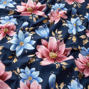 Cotton Jersey Dream flowers | Glitzerpüppi – navy blue, 