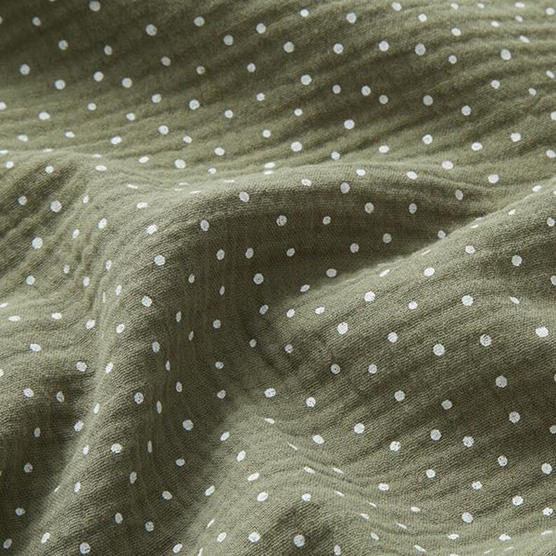 Double Gauze/Muslin Polka Dots – light olive/white,  image number 2