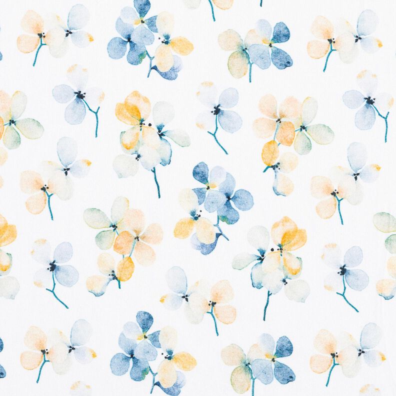 Cotton Jersey watercolour flowers Digital Print – ivory/light blue,  image number 1