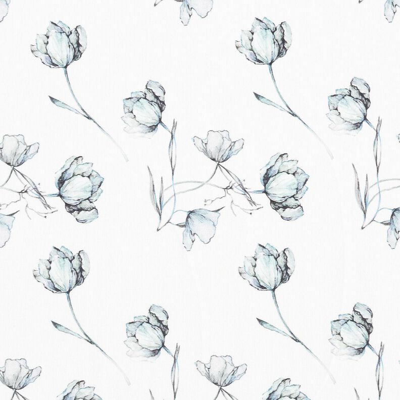 Cotton Jersey ink drawn poppies Digital Print – ivory/blue-black,  image number 1